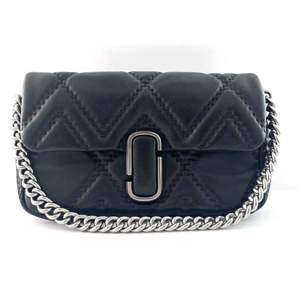 Marc Jacobs Black Quilted Crossbody Bag with Silver Chain